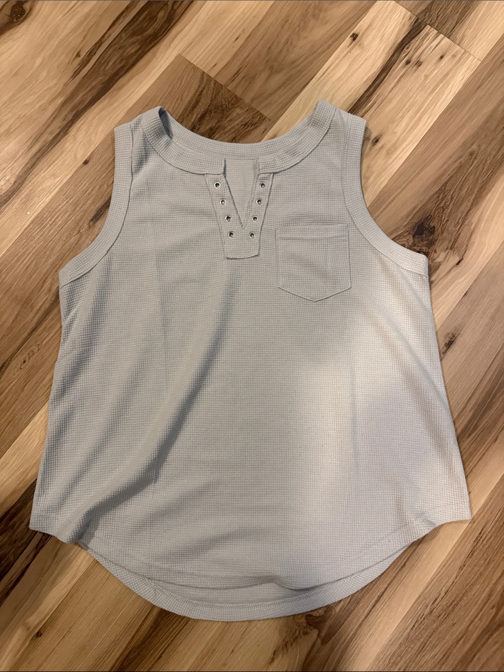 Women’s Pale Blue Sleeveless Tank with Eyelet V-Placket